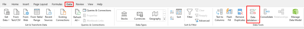 Data Validation in Excel