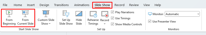 Slide Show Tab in PowerPoint