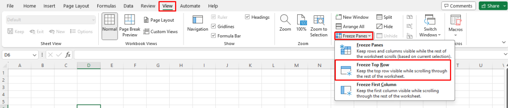 Freeze Rows or Columns