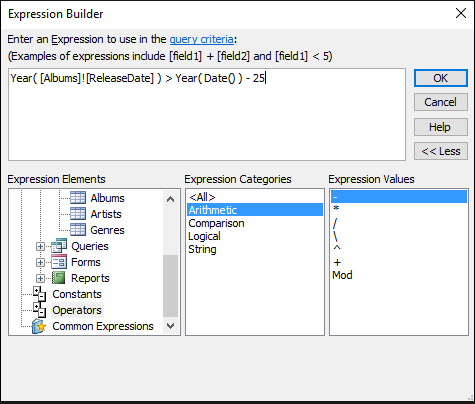 Expression Builder in Access