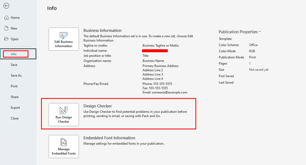 Design Checker in Publisher