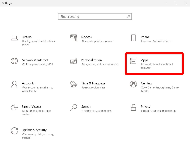 Apps section in Windows 10