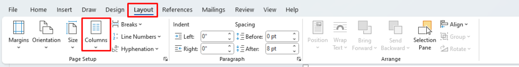 Columns in Microsoft Word