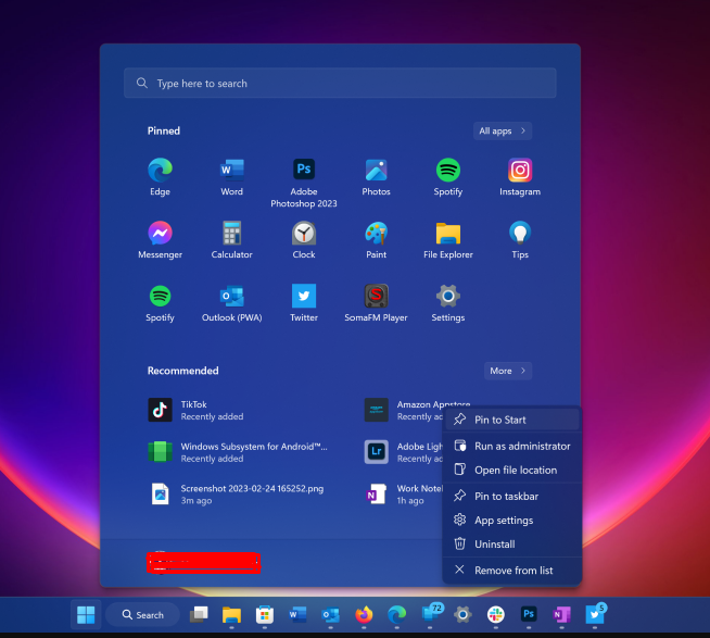 Start Menu and Taskbar