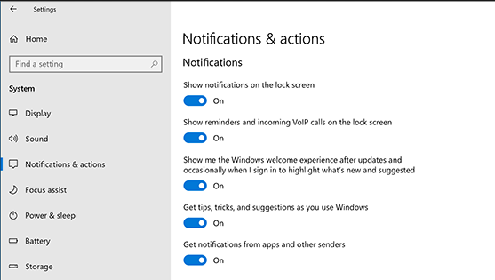 Notification Center in Windows 10