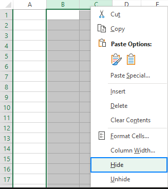 Hide Columns in Excel