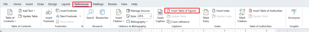 Table of Figures in Microsoft Word