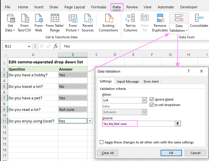 Drop-Down List in Excel