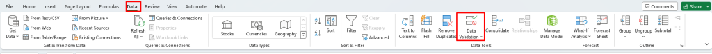 Data Validation in Excel