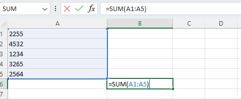 Sum of a Range in Excel