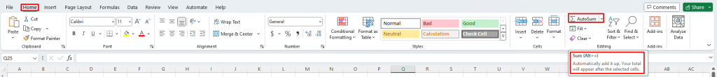 Autosum a Column or Row