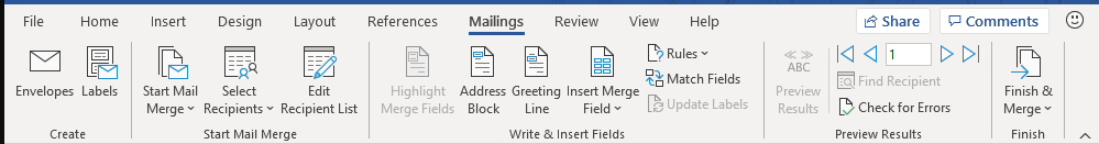 Mailings tab