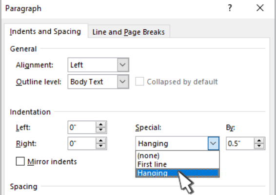 Hanging Indent in a Table