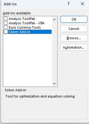 Solver Add-in in Excel