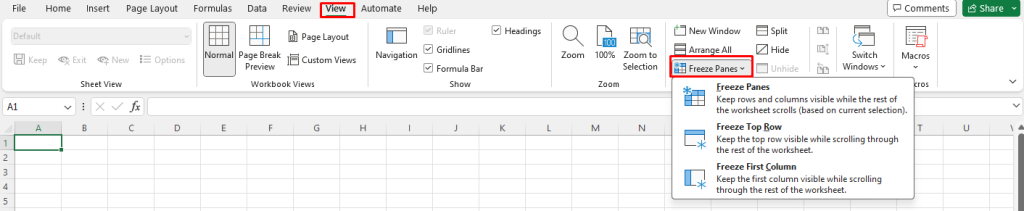 Freeze Panes in Excel