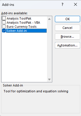 Solver Tool in Microsoft Excel
