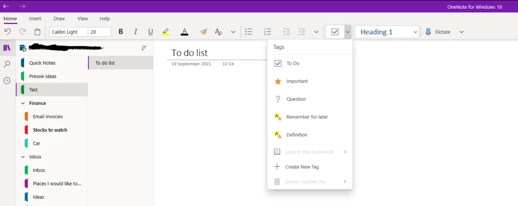 To-do List in Microsoft OneNote