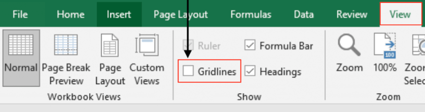 Hide Gridlines in Microsoft Excel