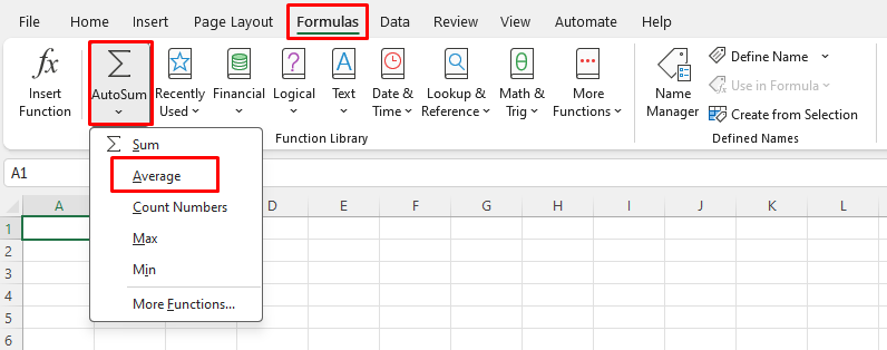 Average in Microsoft Excel