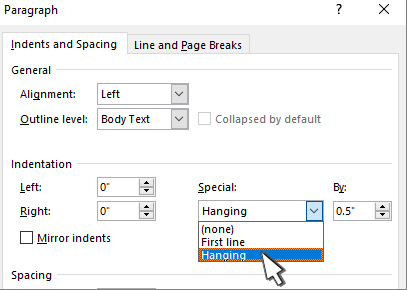 Hanging Indent