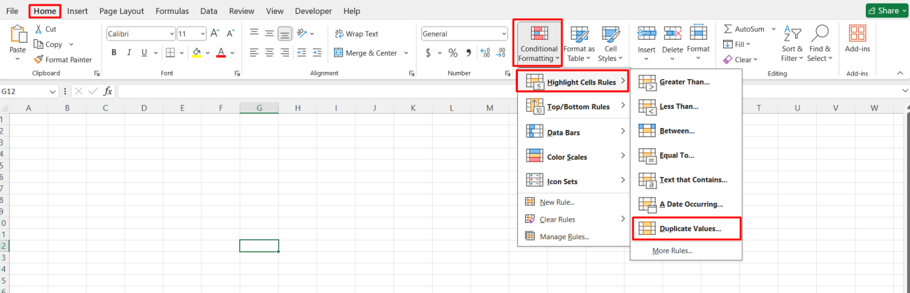 Conditional Formatting to Highlight Duplicate Values