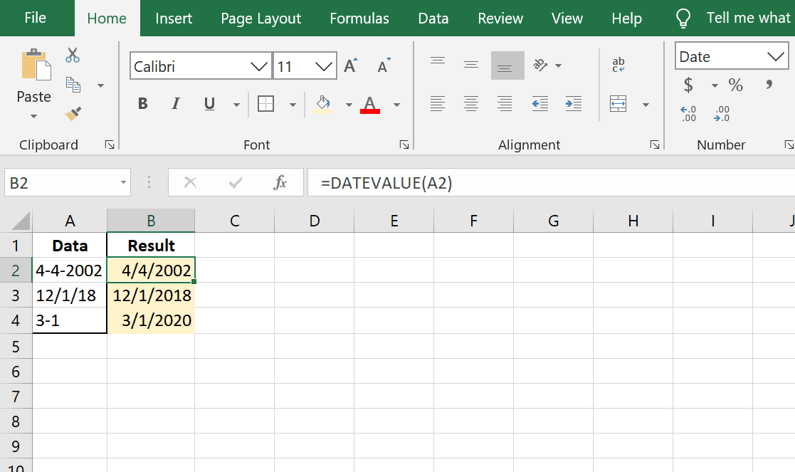 DATEVALUE Function in Excel