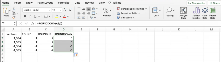 ROUNDDOWN Function in Excel