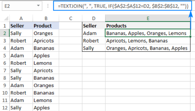 Combine Text from Multiple Cells in Excel