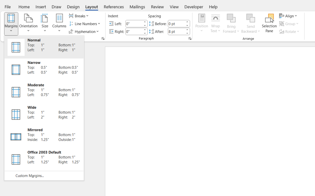 Set Margins in Microsoft Word