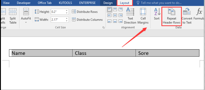 Header Row to a Table in Word