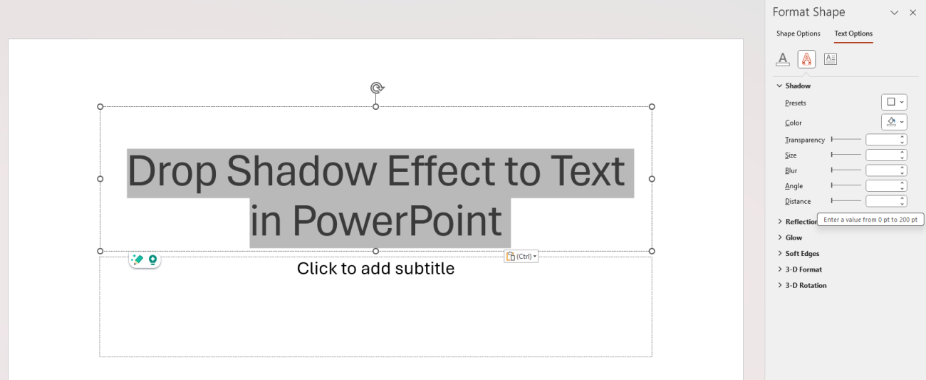 Drop Shadow Effect to Text in PowerPoint