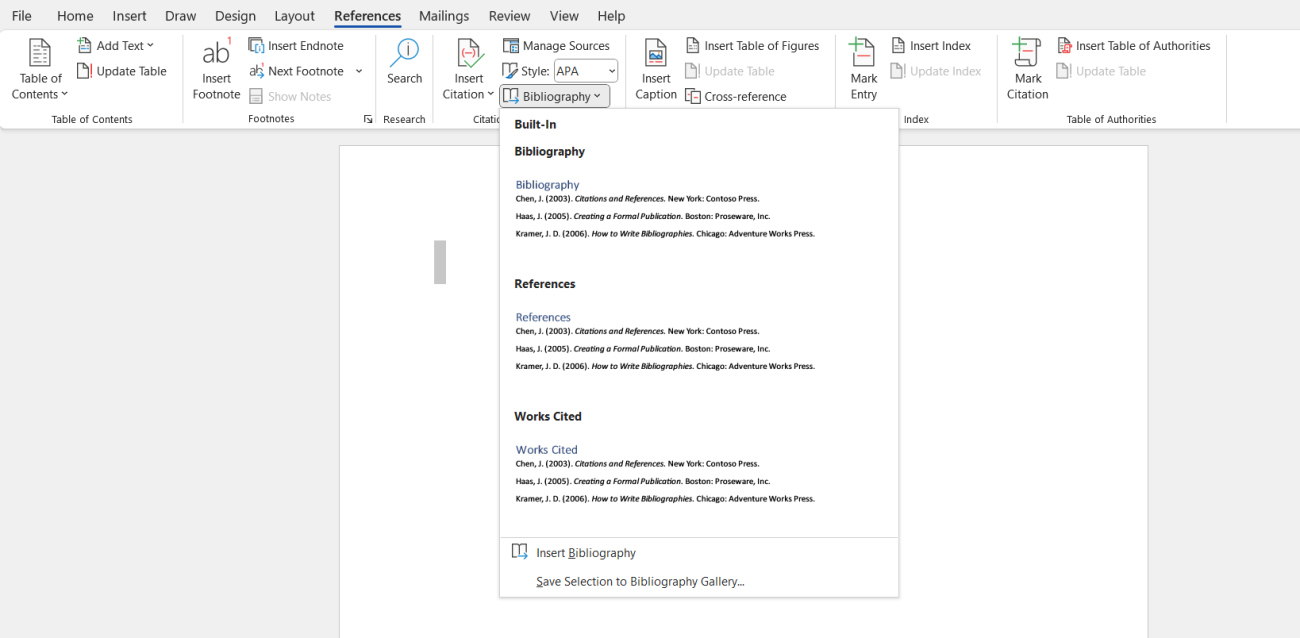 Insert a Bibliography in Word