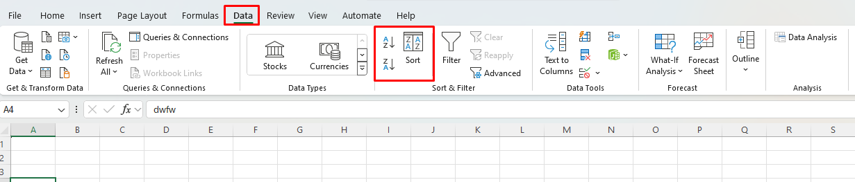 Sort Data Alphabetically in Excel