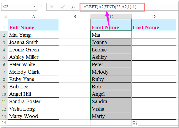 Split Full Names into First and Last Names