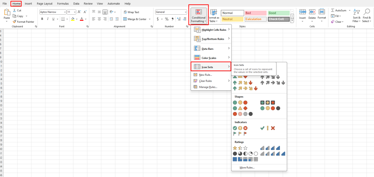 Conditional Format using Icons in Excel