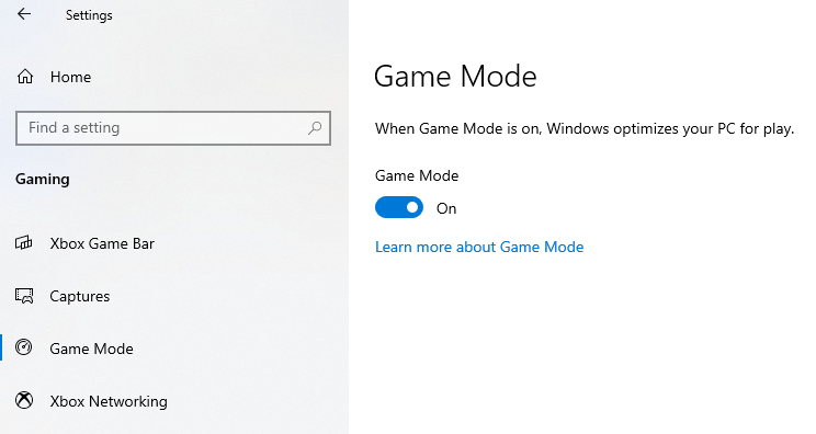 Game Mode in Windows 10 Home