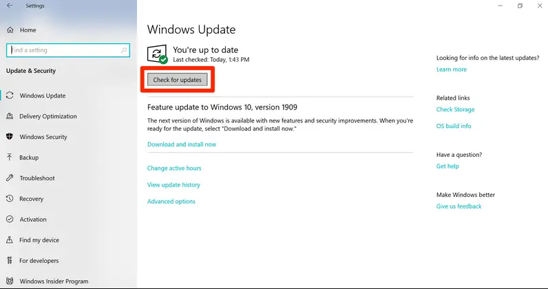 Check For Updates in Windows 10 Home