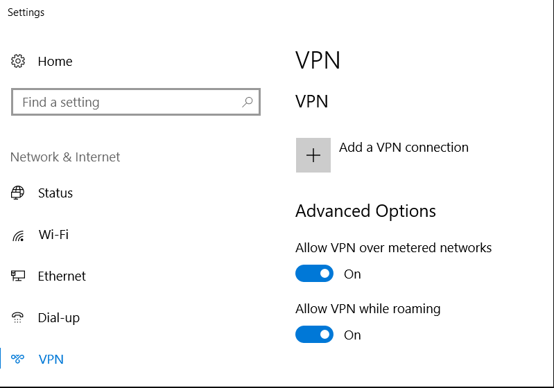 VPN on Windows 10 Pro