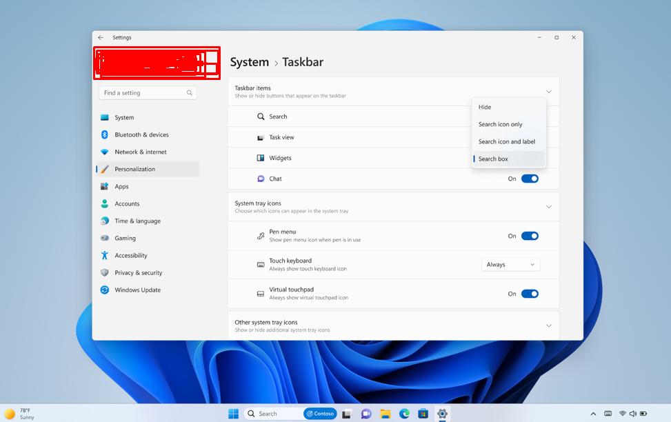 Taskbar in Windows 11 Home