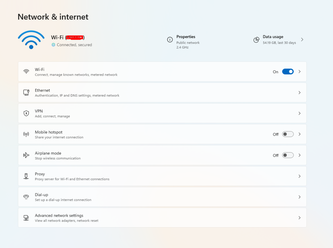 Network Settings in Windows 11 Pro