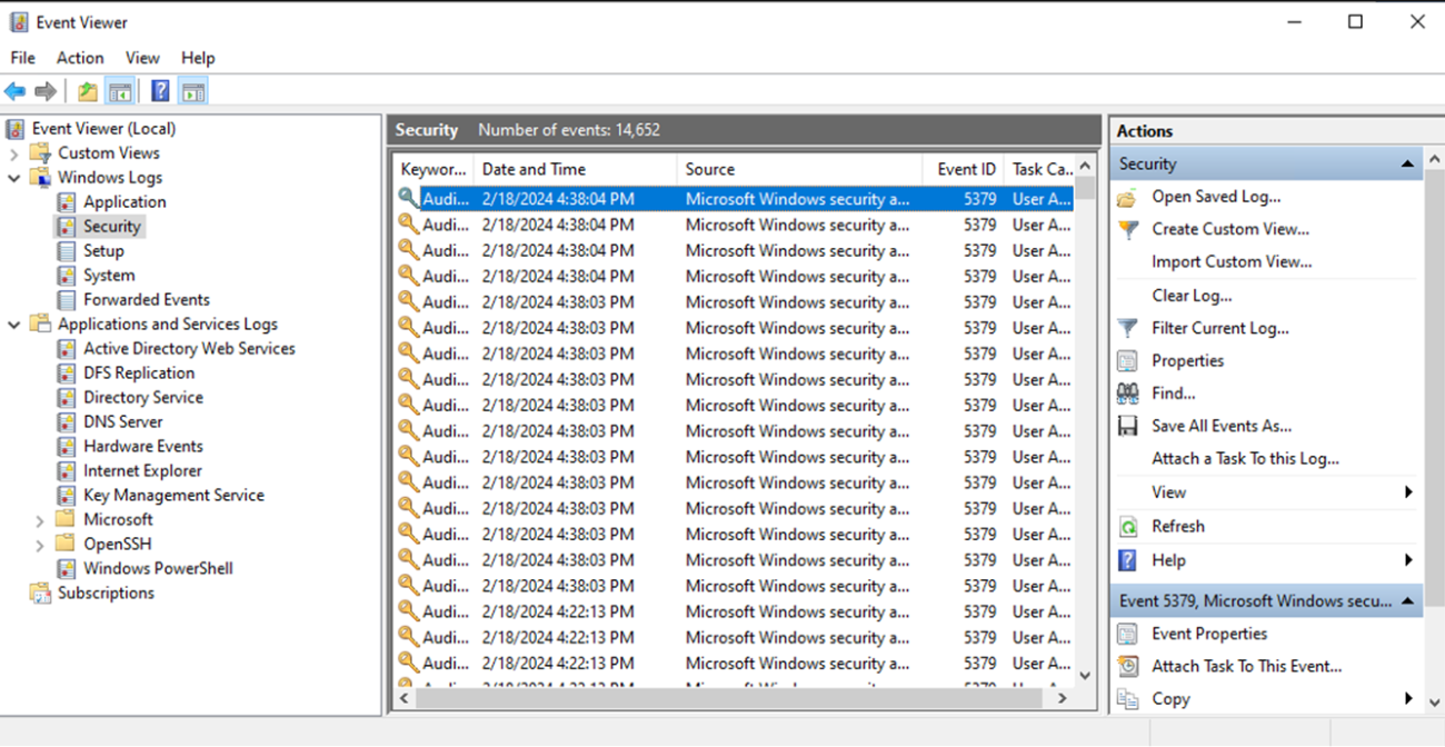 Event Viewer in Windows