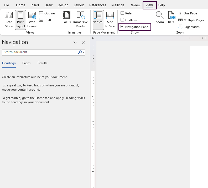 Navigation Pane in Word