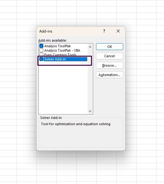 Solver in Microsoft Excel