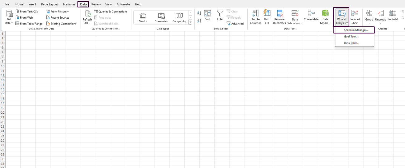 Scenarios in Excel