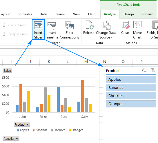 Slicers in PivotTables in Excel