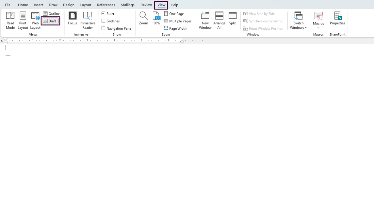 Draft View in Word