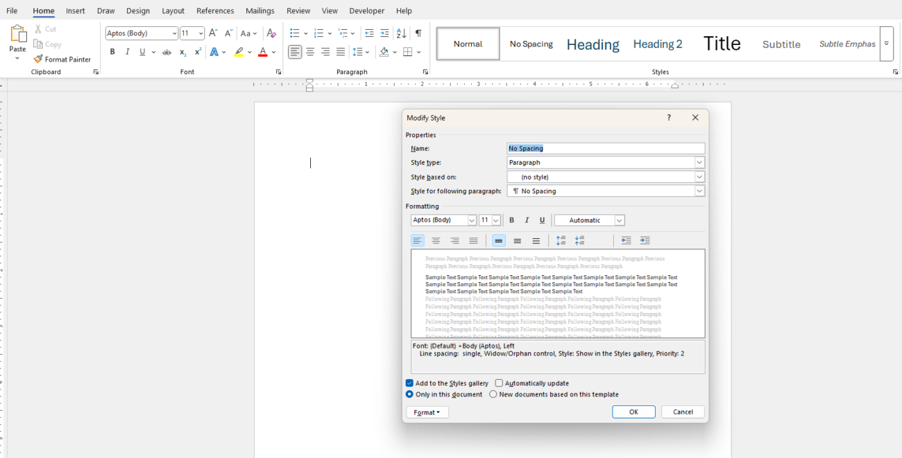 Formatting in Word