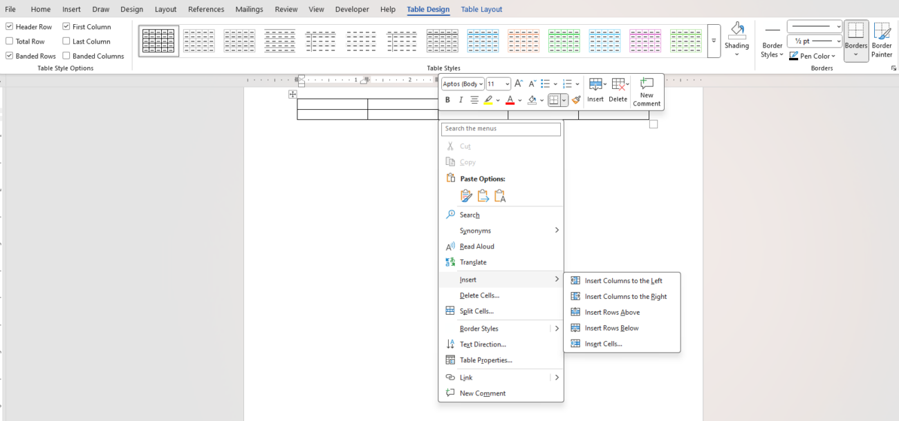 Tables in Microsoft Word