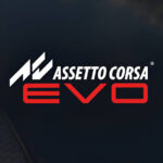 Assetto Corsa EVO logo in white and red on a dark, gradient background.