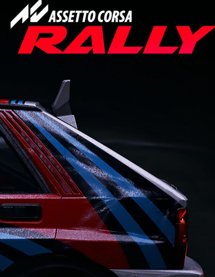 Assetto-Corsa-Rally-GGKEYSjpg - Cheap Keys Rally car with red and blue stripes under 'Assetto Corsa Rally' logo on dark background